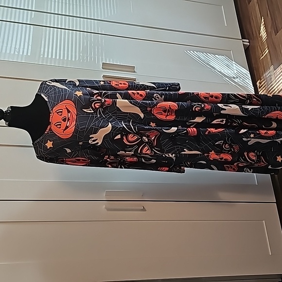 Vintage Halloween print Black cat and pumpkin Jack lantern sz XL BNWT dress fall - Picture 4 of 6